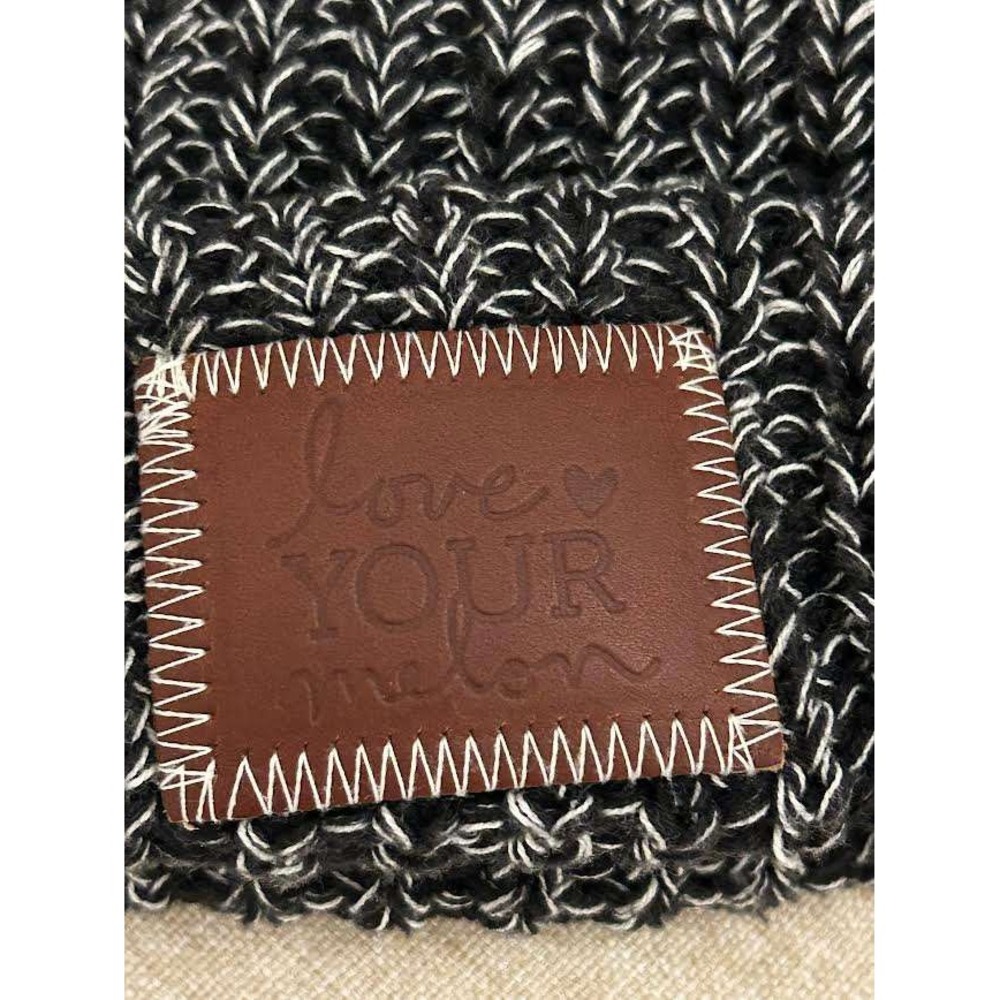 Love Your Melon Black White Marled Knit Beanie Cotton Cuffed Hat Made in USA
